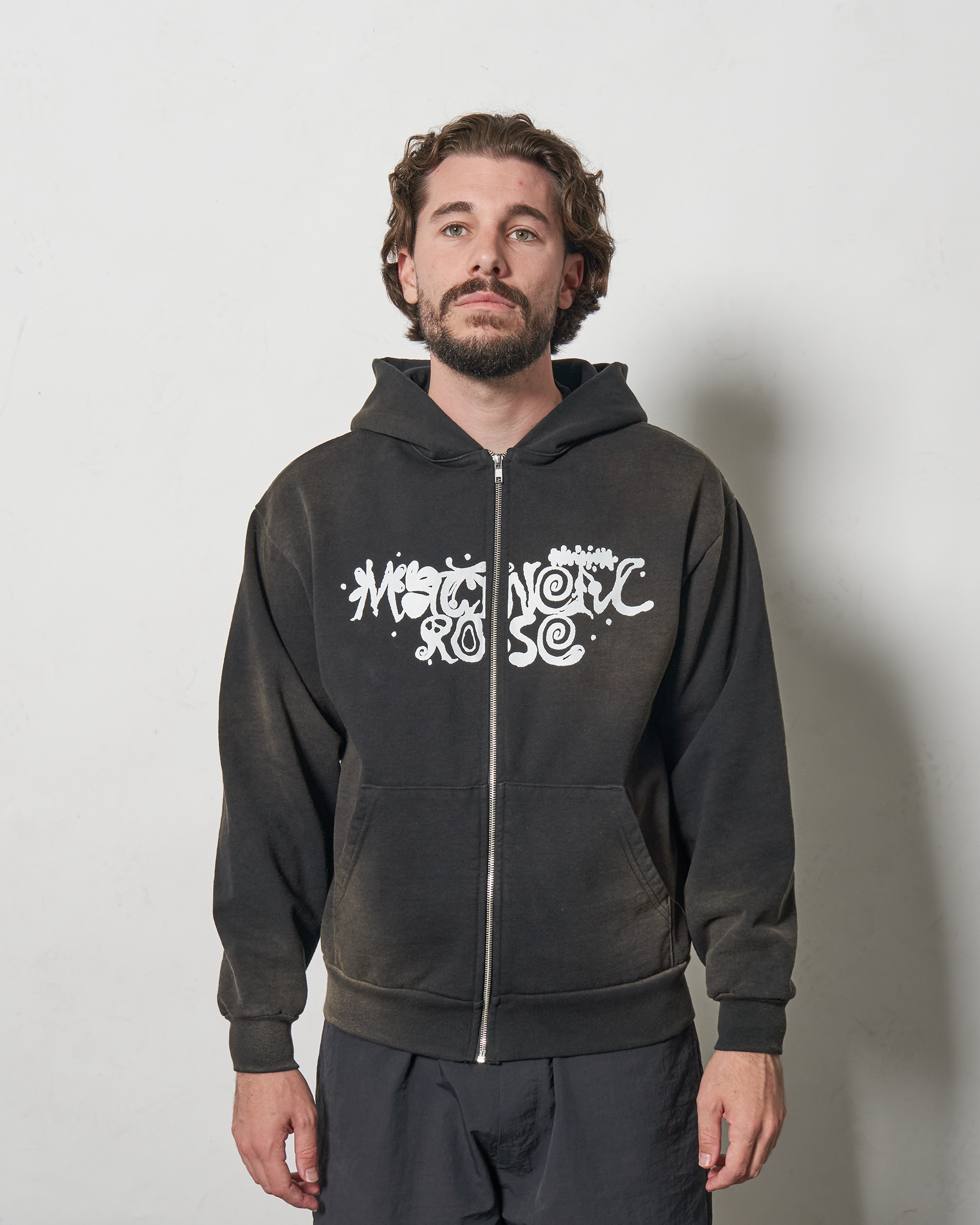 MAGNETIC ROSE FULL ZIP HOODIE - COLD BREW DYE